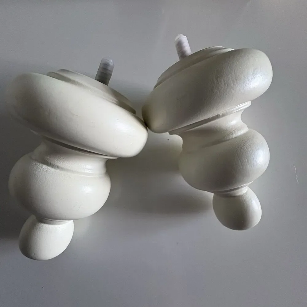 Pottery Barn Set Of 2 White Wood Finials NEW Hardware